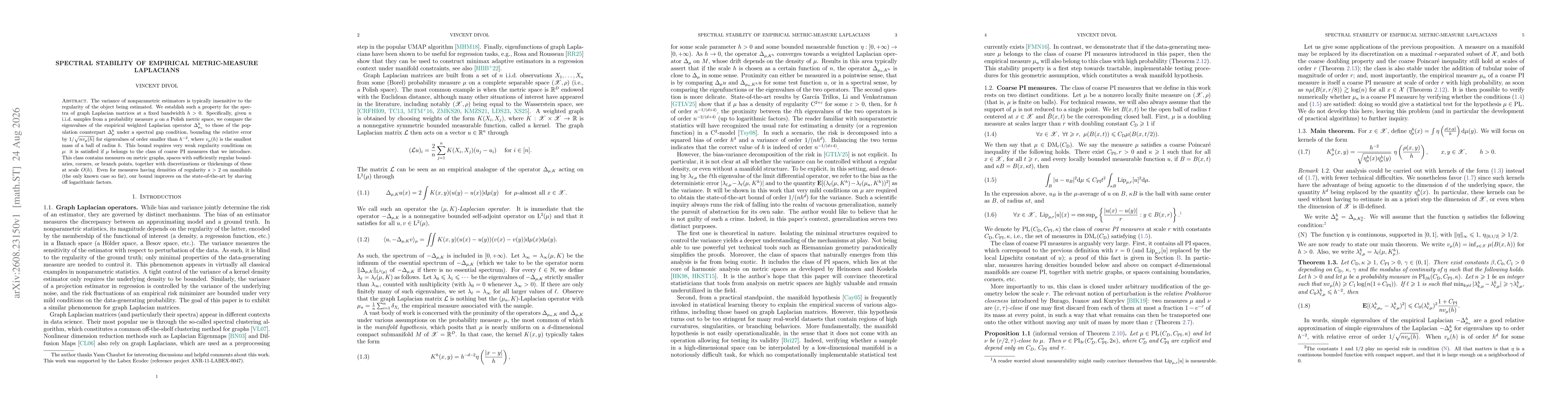 Thumbnail for Spectral stability of empirical metric-measure Laplacians