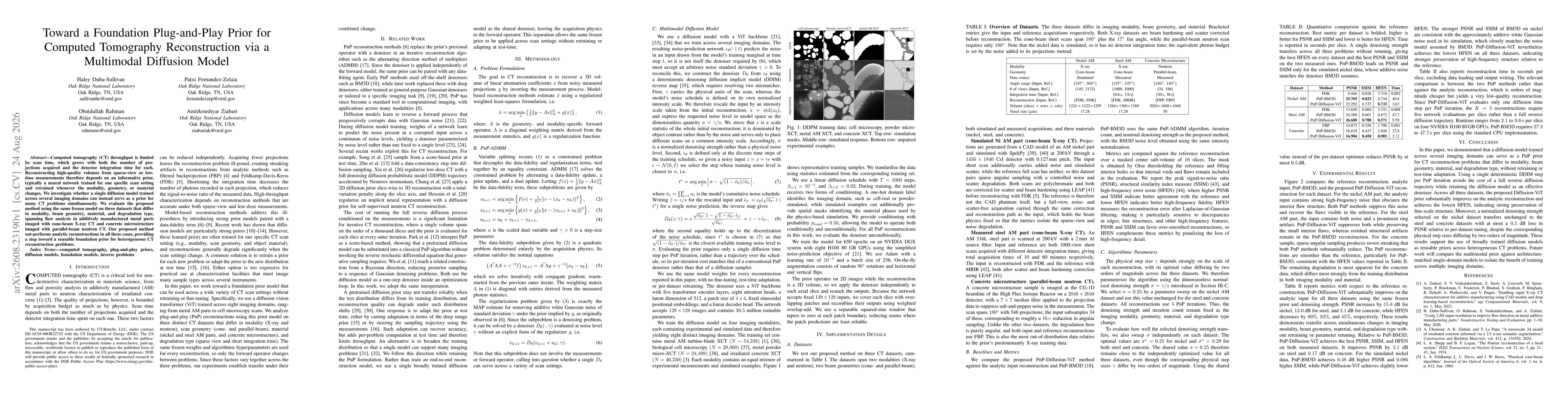 Thumbnail for Toward a Foundation Plug-and-Play Prior for Computed Tomography Reconstruction via a Multimodal Diffusion Model