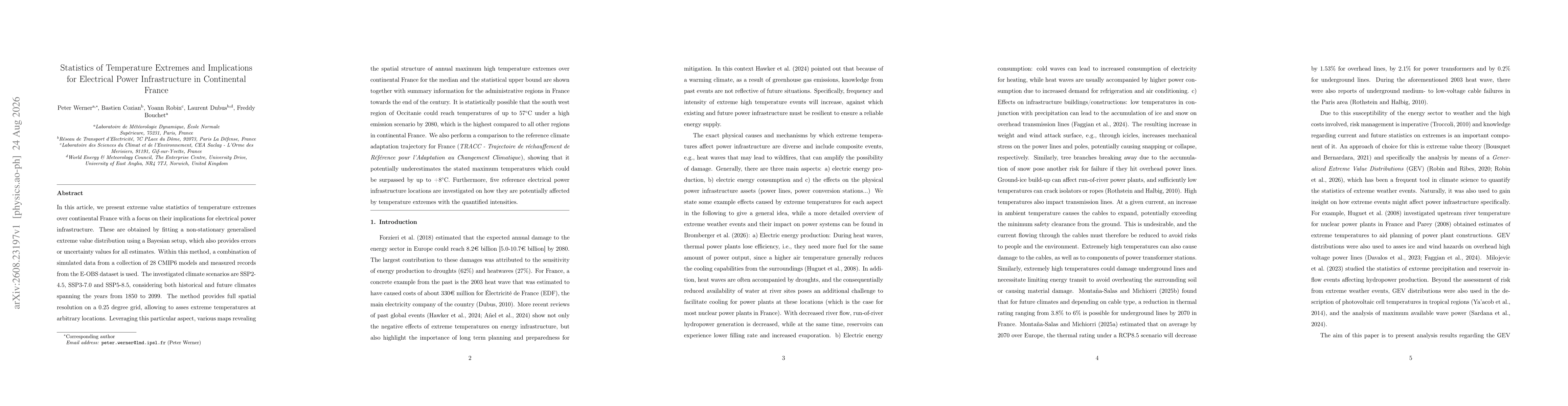 Thumbnail for Statistics of Temperature Extremes and Implications for Electrical Power Infrastructure in Continental France