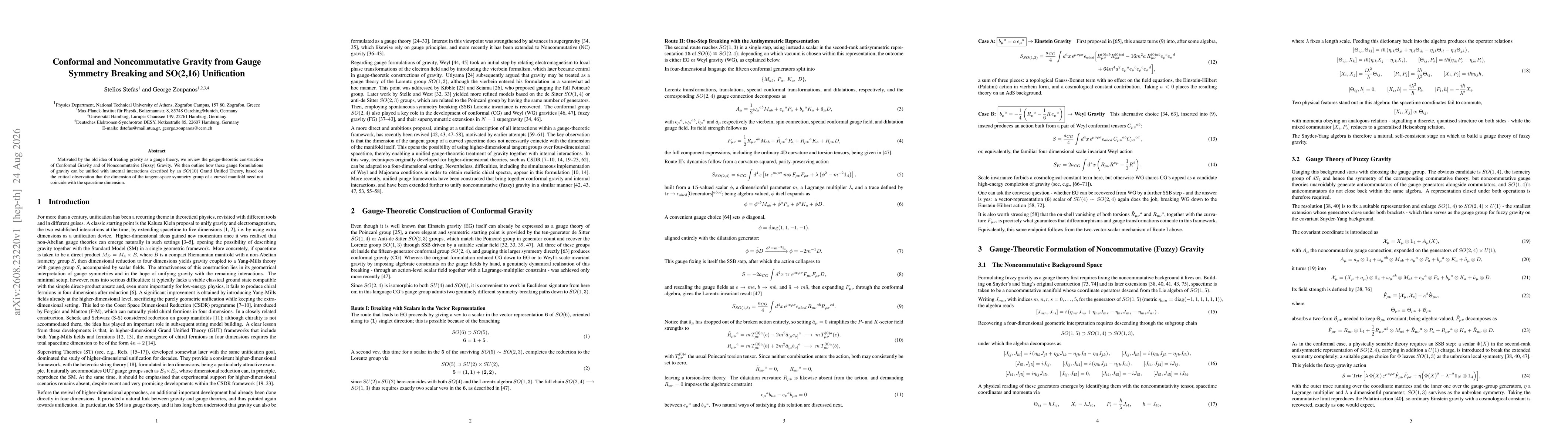 Thumbnail for Conformal and Noncommutative Gravity from Gauge Symmetry Breaking and SO(2,16) Unification