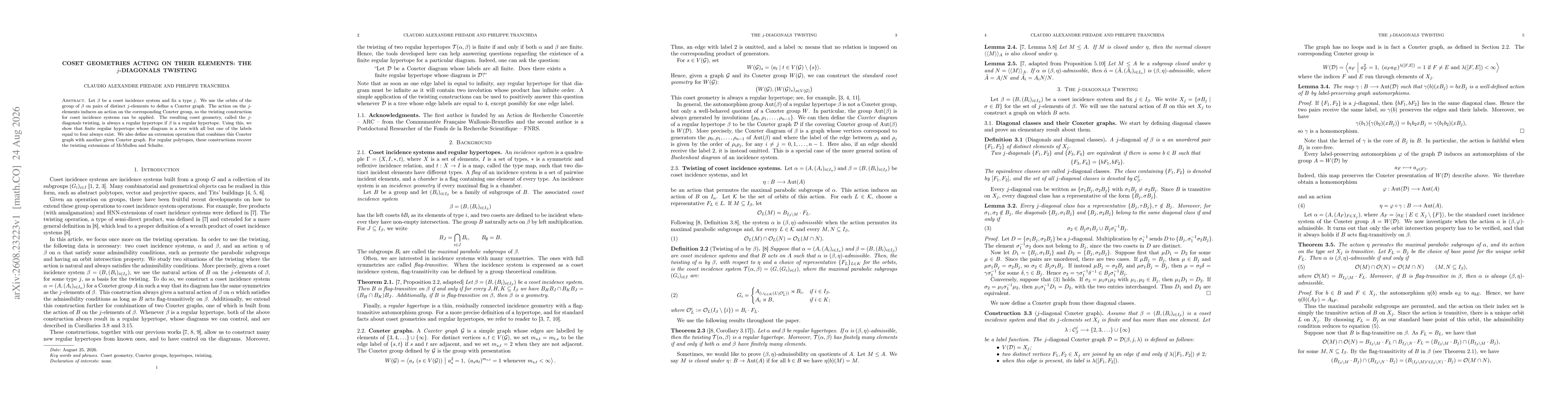 Thumbnail for Coset geometries acting on their elements: The $j$-diagonals twisting