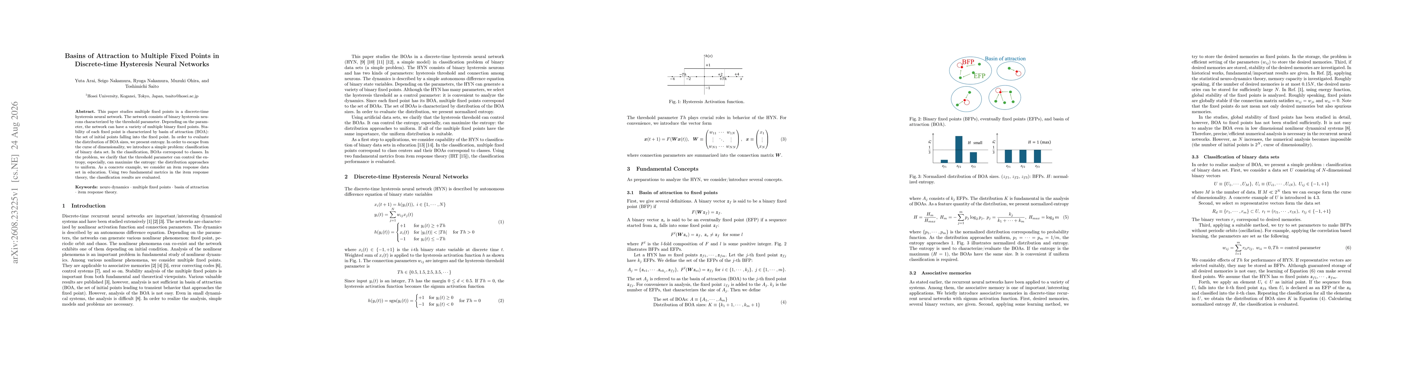 Thumbnail for Basins of Attraction to Multiple Fixed Points in Discrete-time Hysteresis Neural Networks