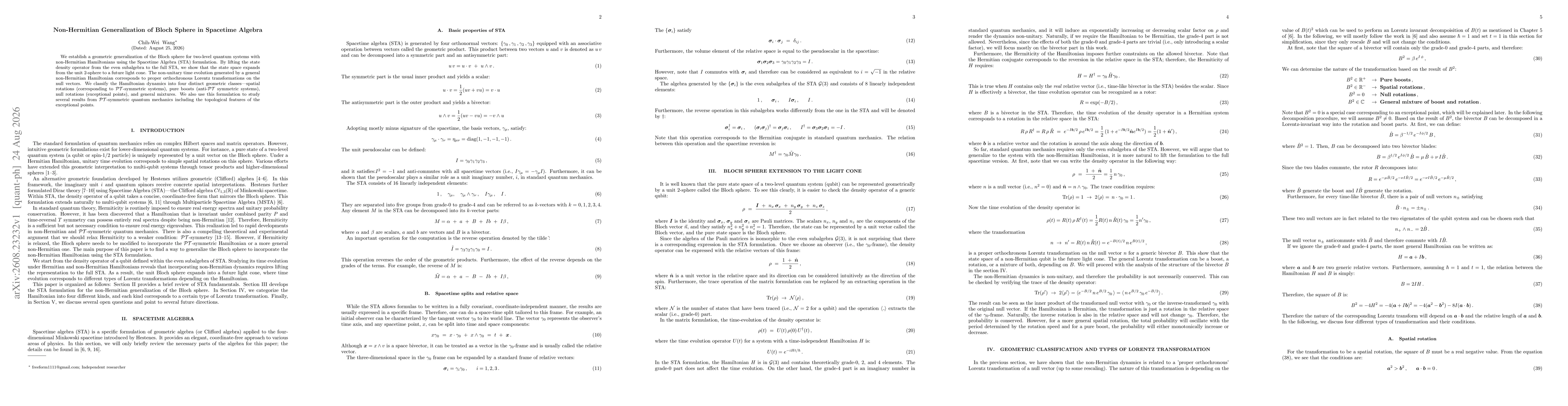 Thumbnail for Non-Hermitian Generalization of Bloch Sphere in Spacetime Algebra