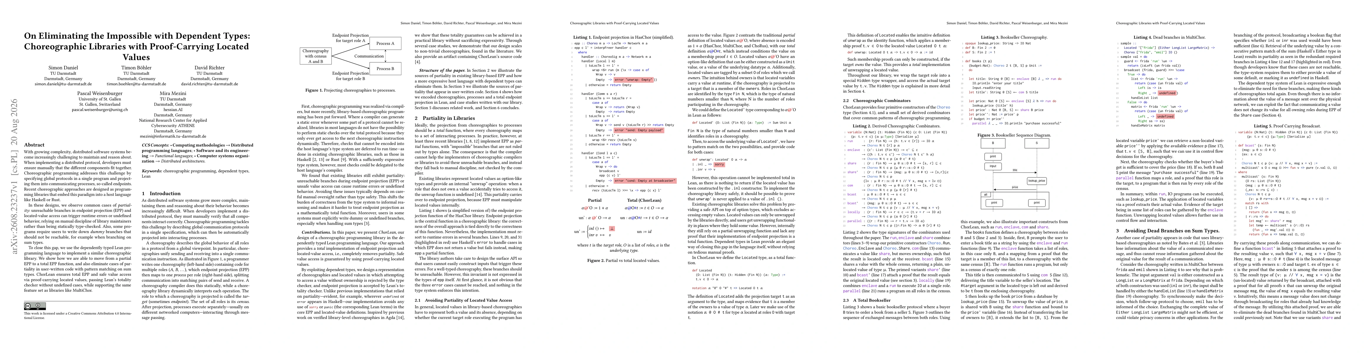 Thumbnail for On Eliminating the Impossible with Dependent Types: Choreographic Libraries with Proof-Carrying Located Values