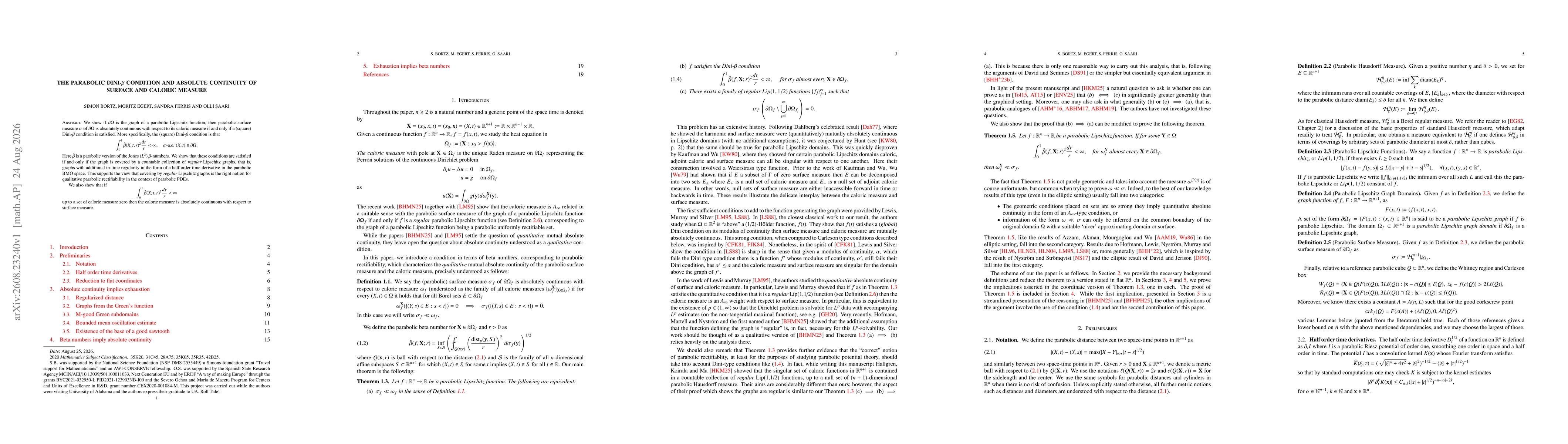 Thumbnail for The parabolic Dini-$β$ condition and absolute continuity of surface and caloric measure