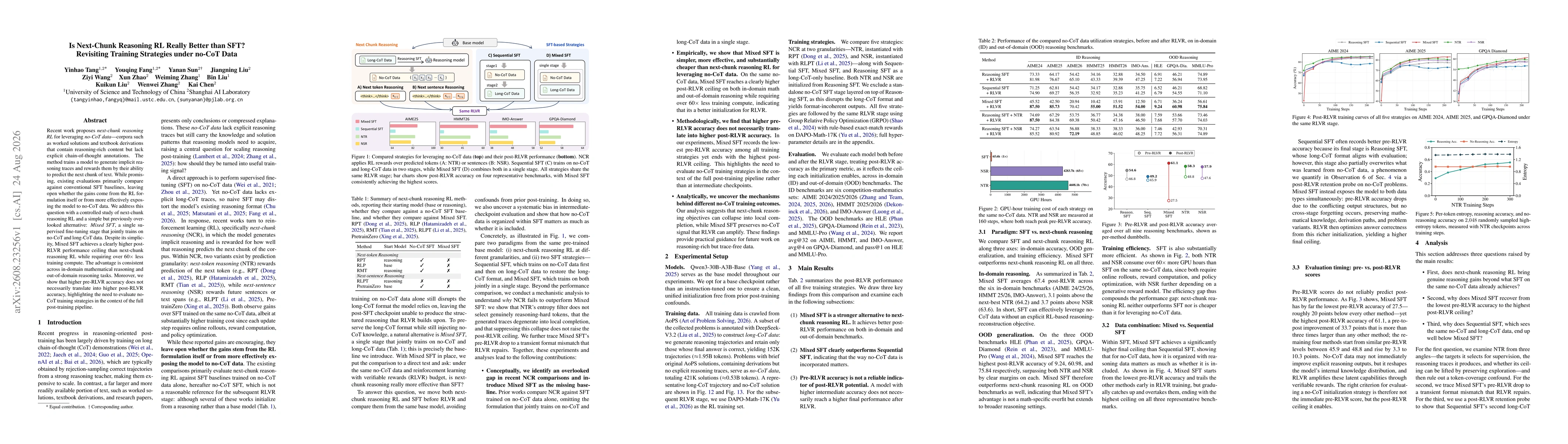 Thumbnail for Is Next-Chunk Reasoning RL Really Better than SFT? Revisiting Training Strategies under no-CoT Data