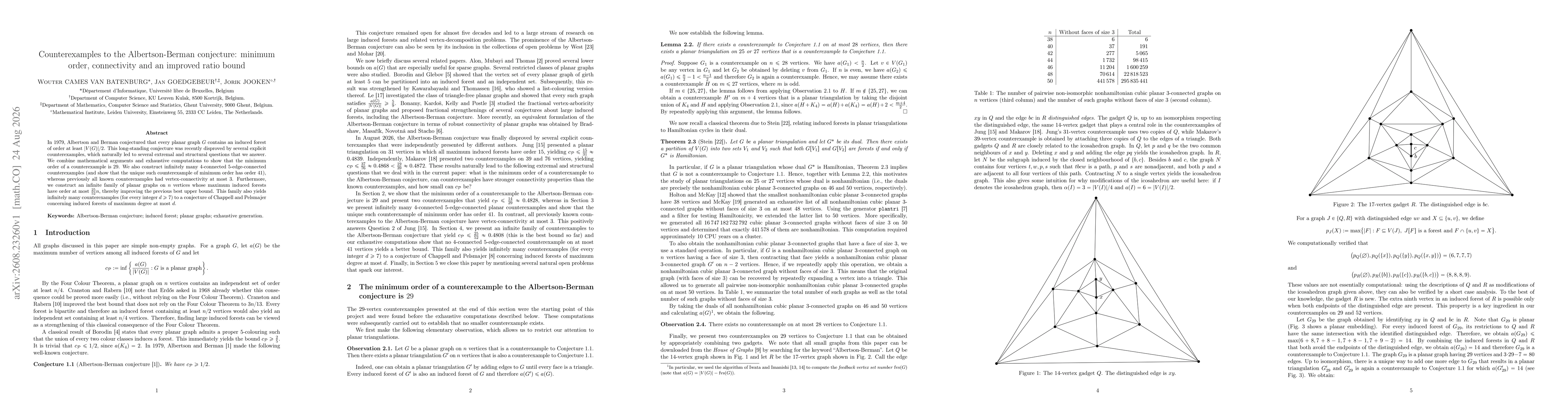 Thumbnail for Counterexamples to the Albertson-Berman conjecture: minimum order, connectivity and an improved ratio bound