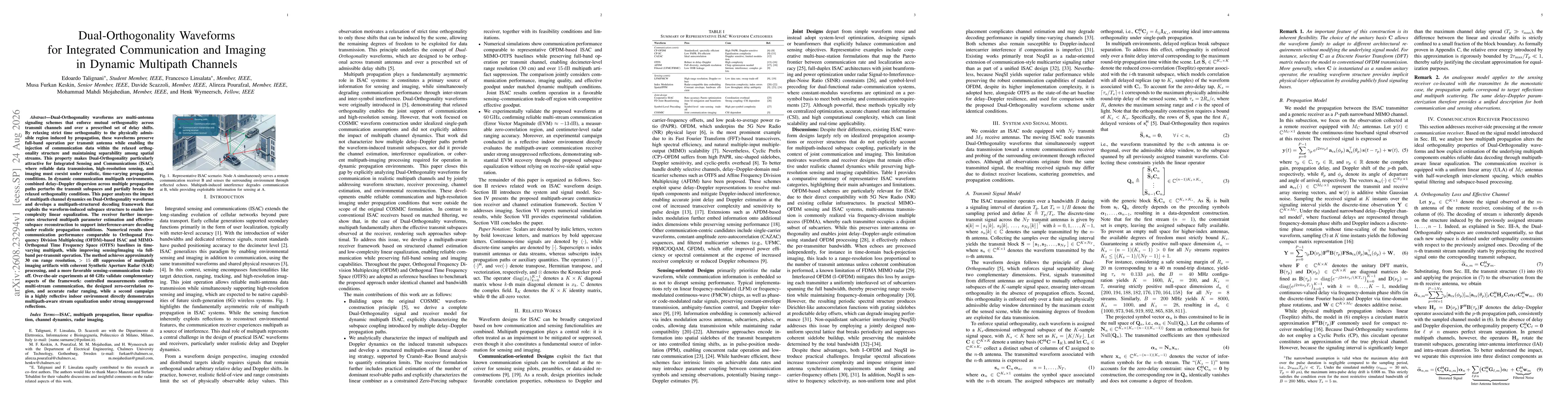 Thumbnail for Dual-Orthogonality Waveforms for Integrated Communication and Imaging in Dynamic Multipath Channels