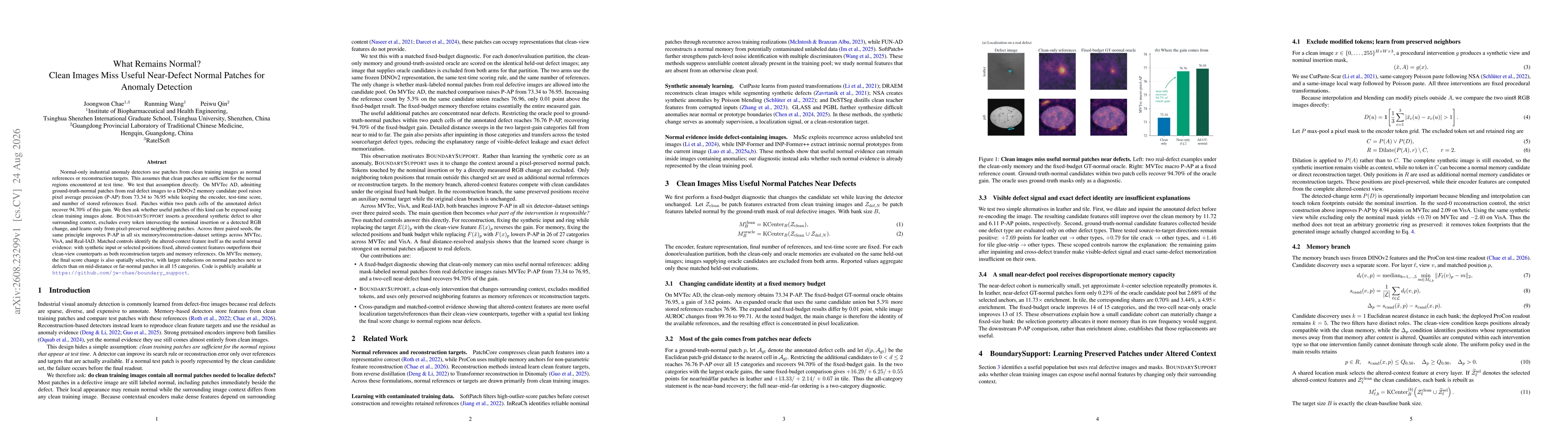 Thumbnail for What Remains Normal? Clean Images Miss Useful Near-Defect Normal Patches for Anomaly Detection