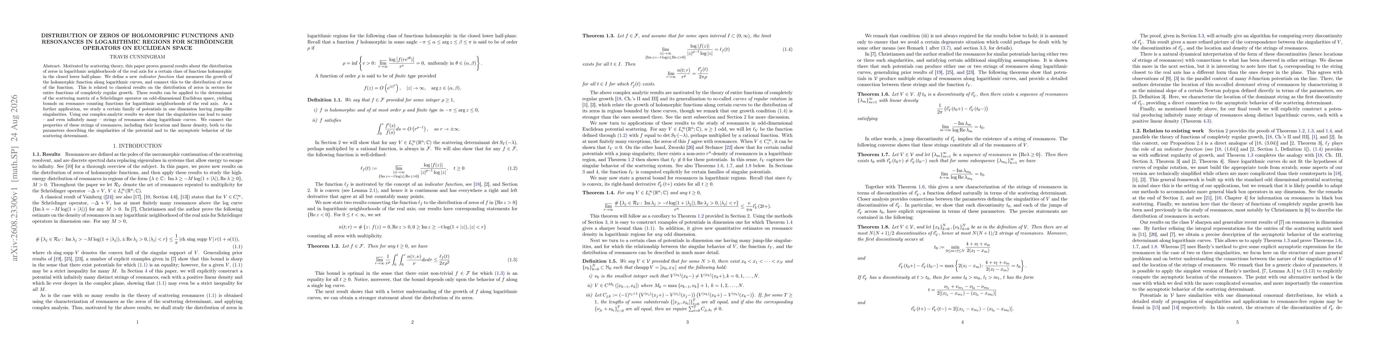 Thumbnail for Distribution of zeros of holomorphic functions and resonances in logarithmic regions for Schroedinger operators on Euclidean space