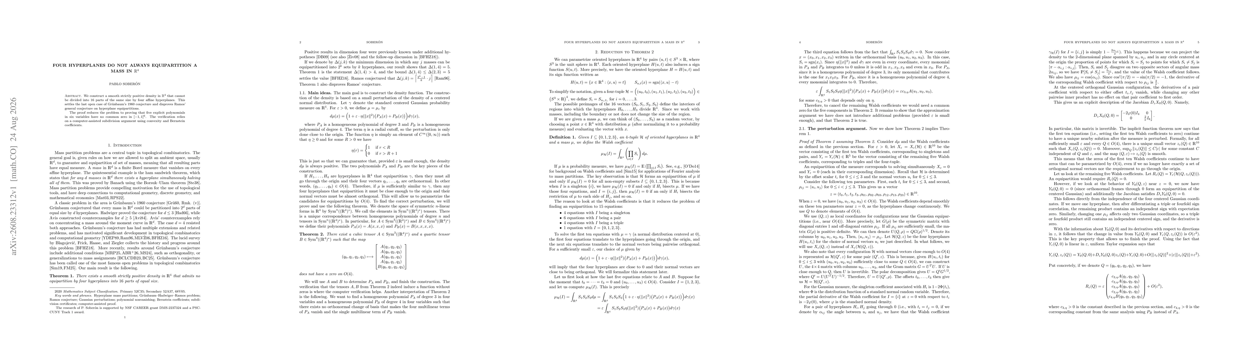 Thumbnail for Four hyperplanes do not always equipartition a mass in $\mathbb{R}^4$