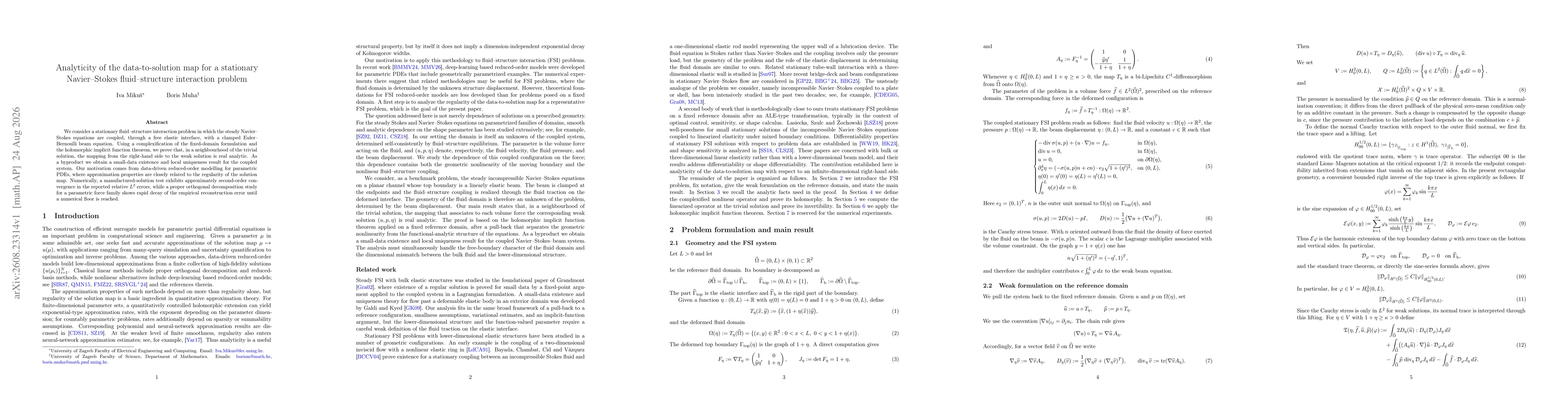 Thumbnail for Analyticity of the data-to-solution map for a stationary Navier-Stokes fluid-structure interaction problem