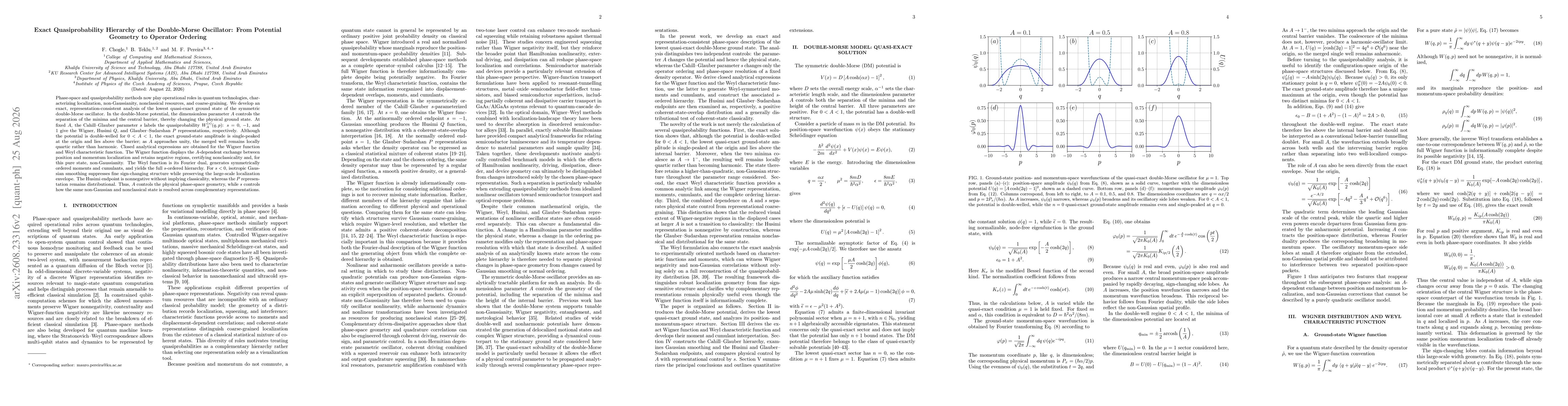 Thumbnail for Exact Quasiprobability Hierarchy of the Double-Morse Oscillator: From Potential Geometry to Operator Ordering