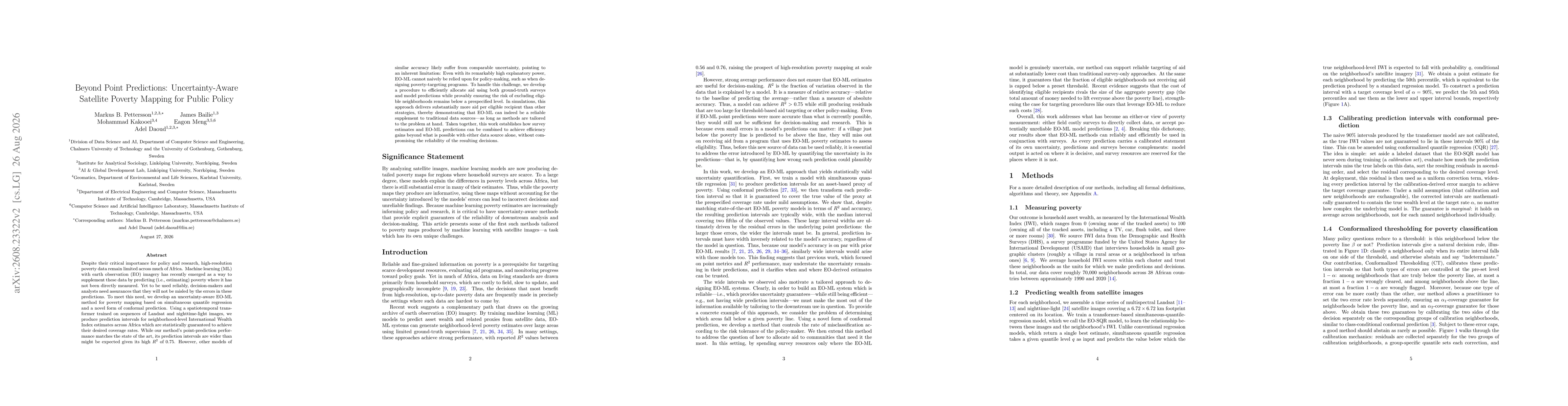 Thumbnail for Beyond Point Predictions: Uncertainty-Aware Satellite Poverty Mapping for Public Policy