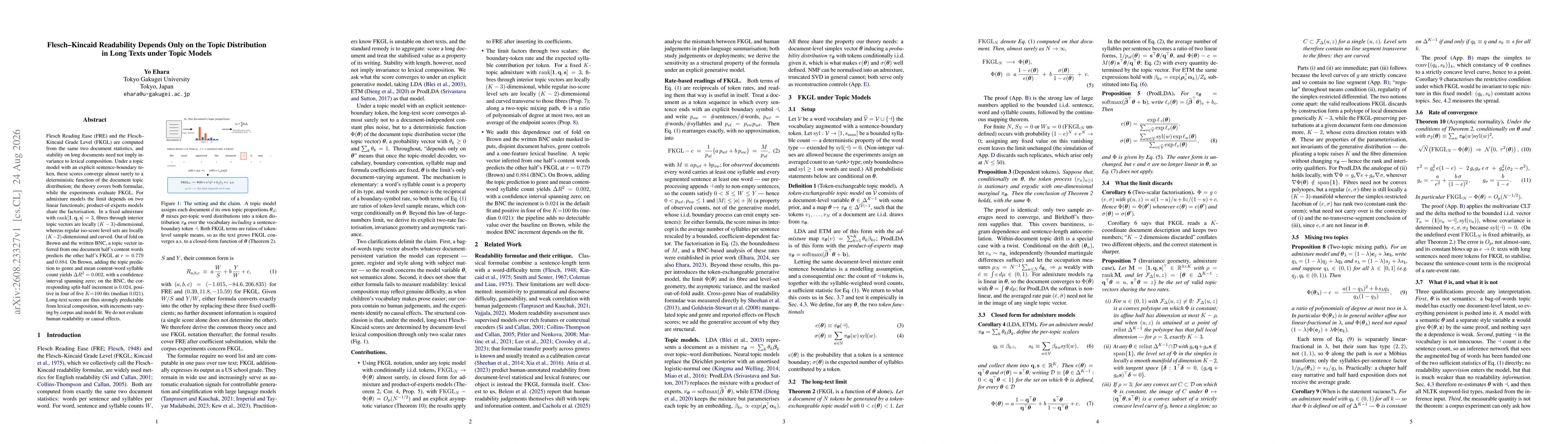 Thumbnail for Flesch-Kincaid Readability Depends Only on the Topic Distribution in Long Texts under Topic Models