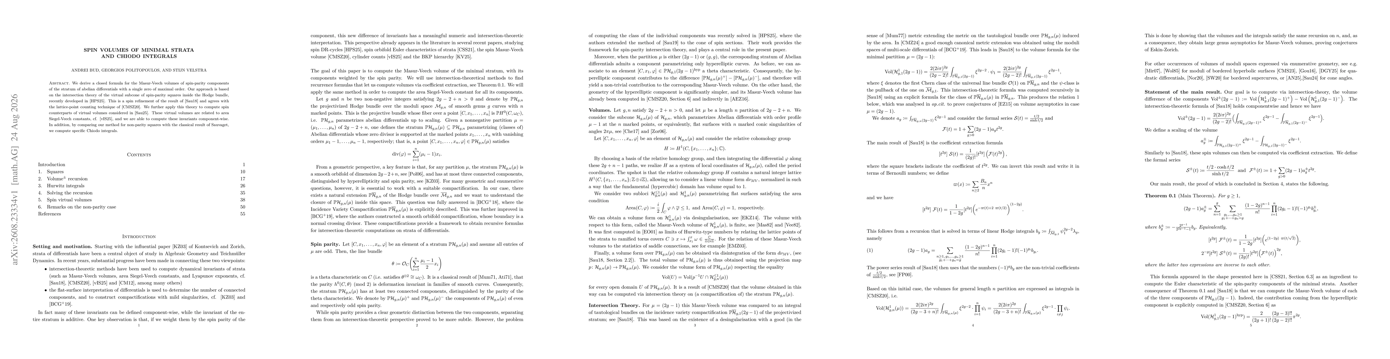 Thumbnail for Spin volumes of minimal strata and Chiodo integrals