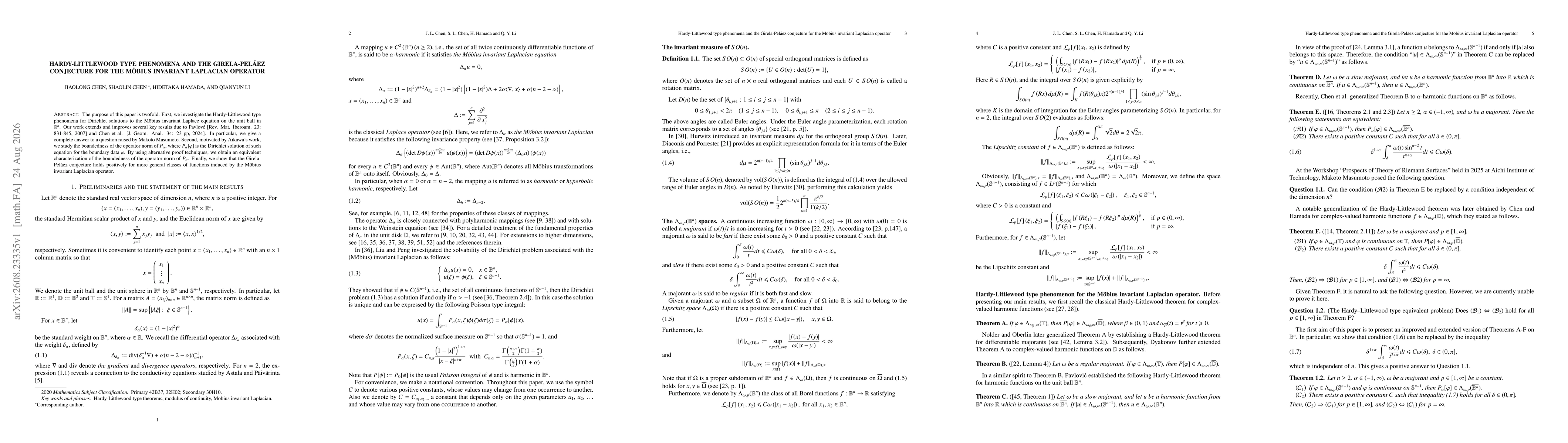 Thumbnail for Hardy-Littlewood type phenomena and the Girela-Peláez conjecture for the Möbius invariant Laplacian operator