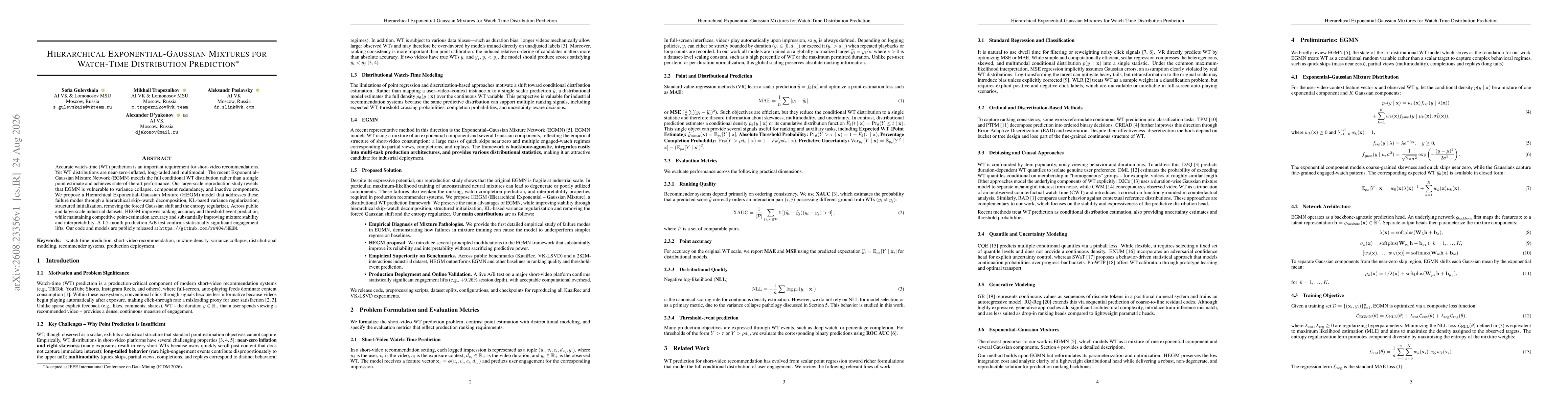 Thumbnail for Hierarchical Exponential-Gaussian Mixtures for Watch-Time Distribution Prediction