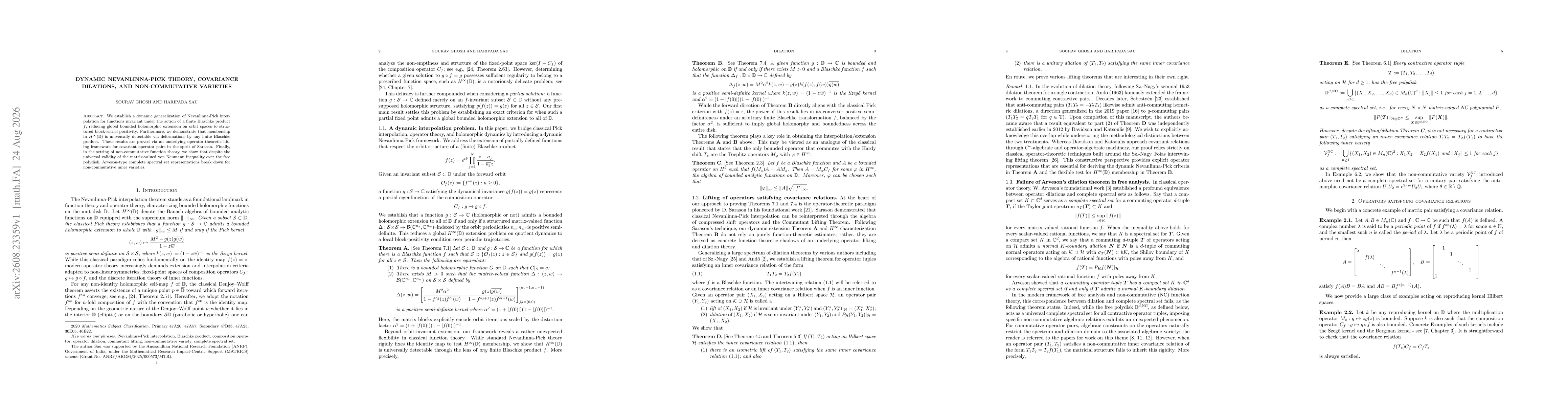 Thumbnail for Dynamic Nevanlinna-Pick Theory, Covariance Dilations, and Non-commutative Varieties