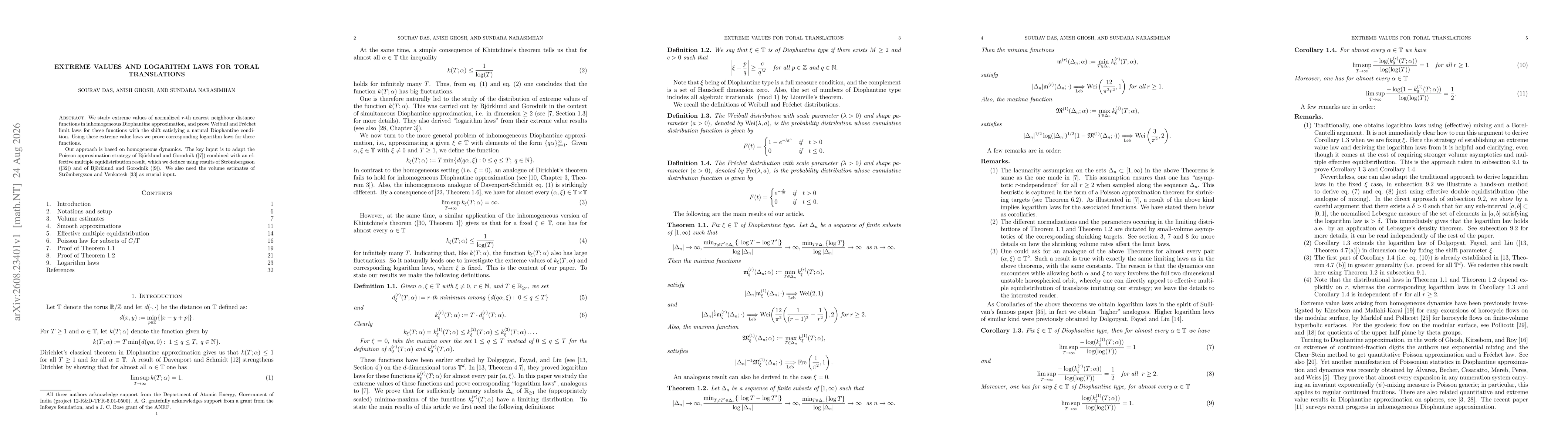 Thumbnail for Extreme values and logarithm laws for toral translations
