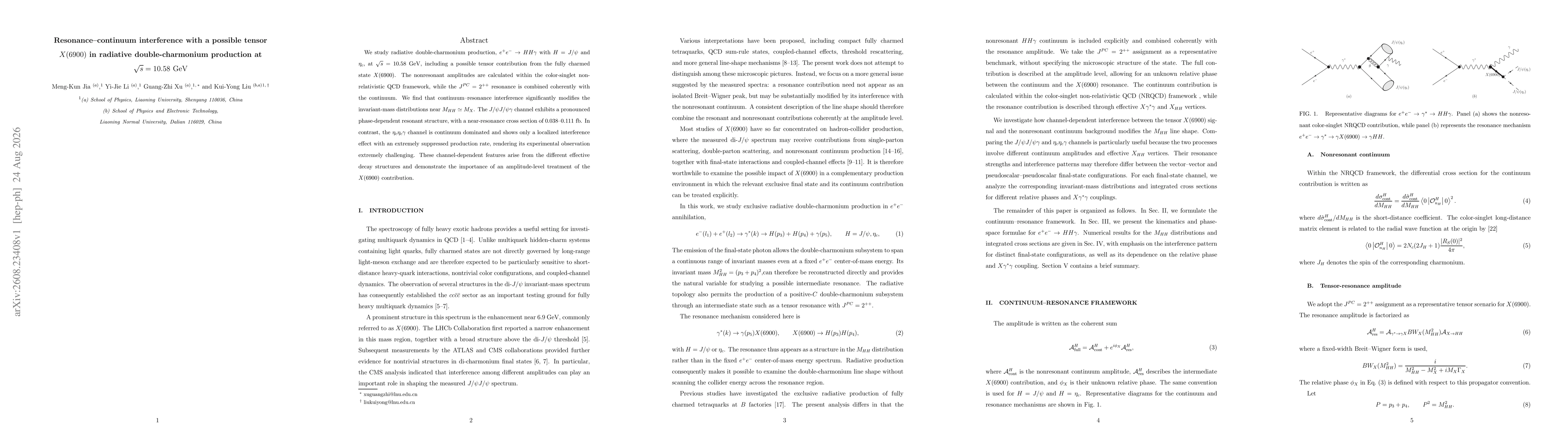 Thumbnail for Resonance-continuum interference with a possible tensor $X(6900)$ in radiative double-charmonium production at $\sqrt{s}=10.58~{\rm GeV}$
