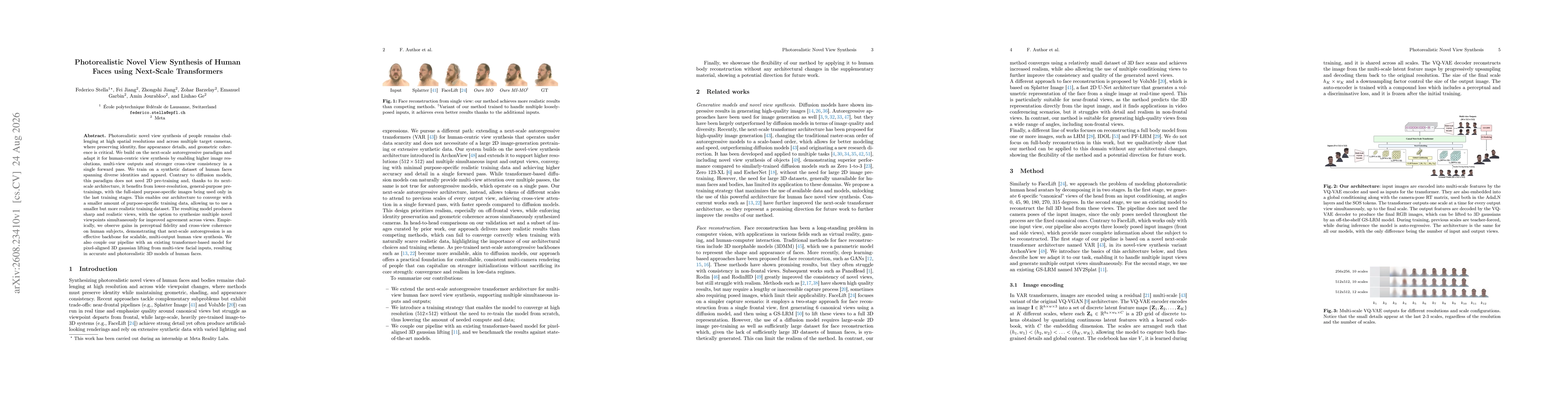 Thumbnail for Photorealistic Novel View Synthesis of Human Faces using Next-Scale Transformers
