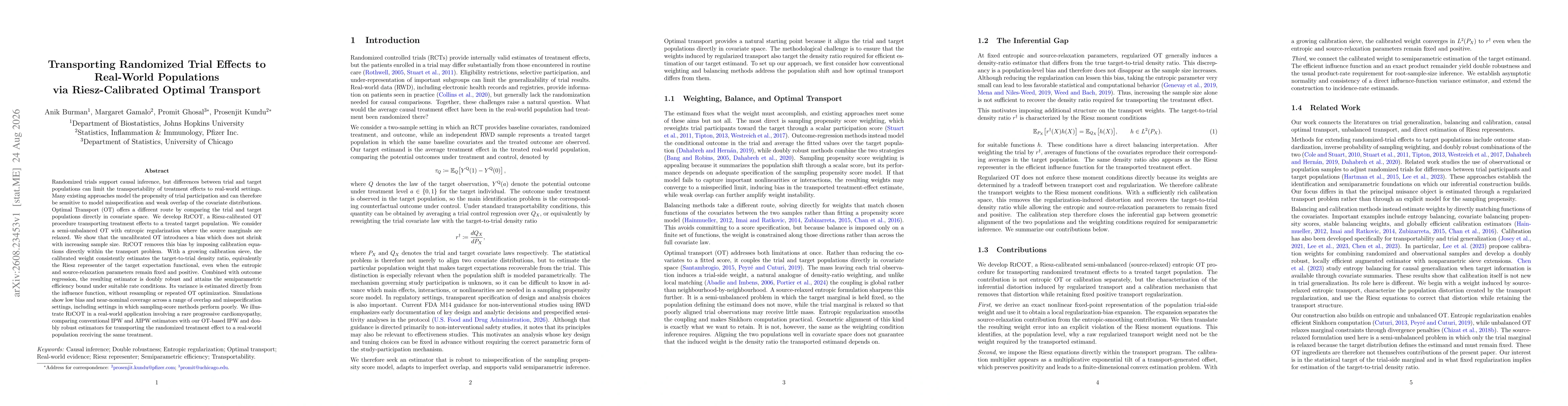 Thumbnail for Transporting Randomized Trial Effects to Real-World Populations via Riesz-Calibrated Optimal Transport