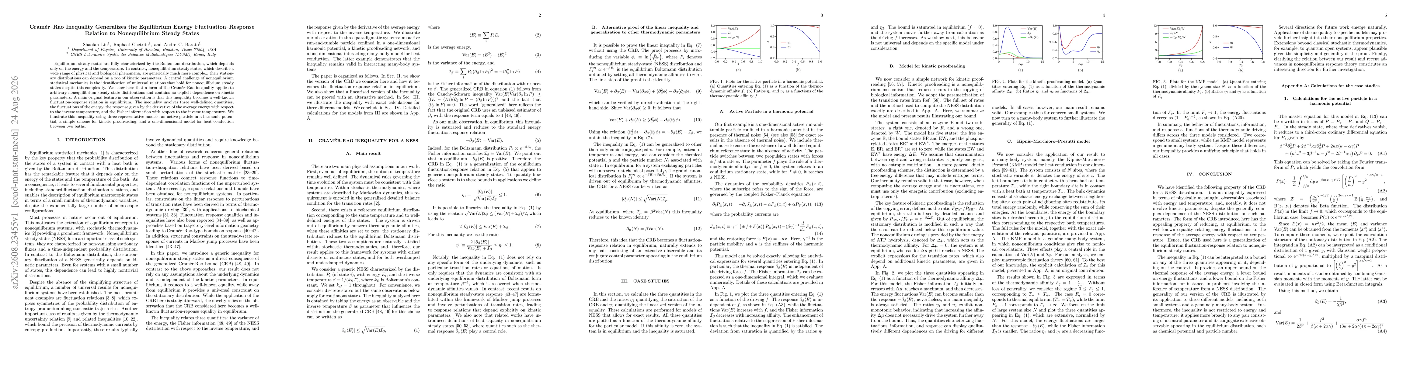 Thumbnail for Cramer-Rao Inequality Generalizes the Equilibrium Energy Fluctuation-Response Relation to Nonequilibrium Steady States