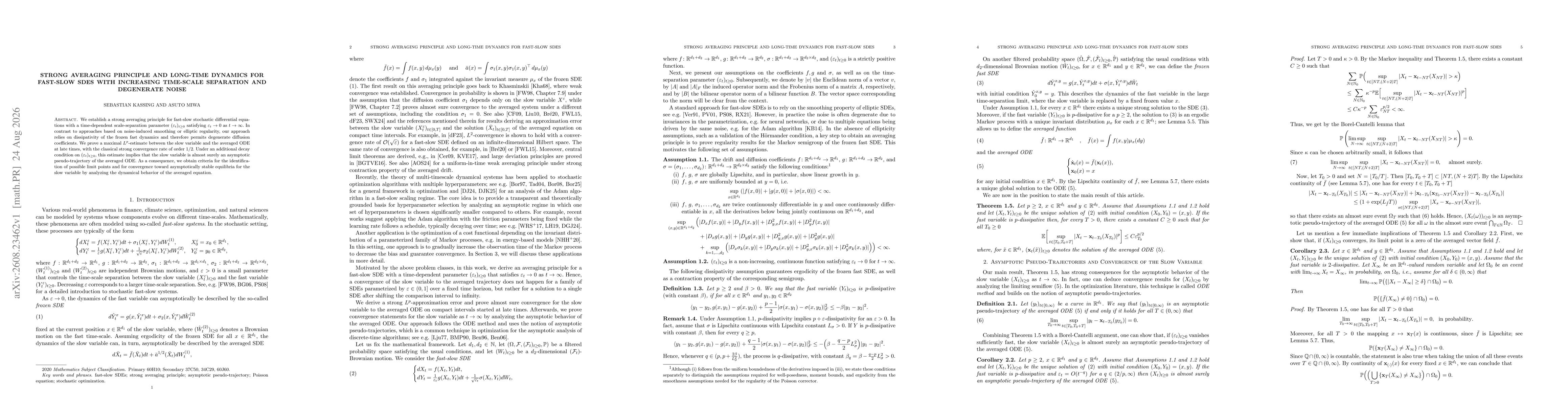 Thumbnail for Strong Averaging Principle and Long-Time Dynamics for Fast-Slow SDEs with Increasing Time-Scale Separation and Degenerate Noise