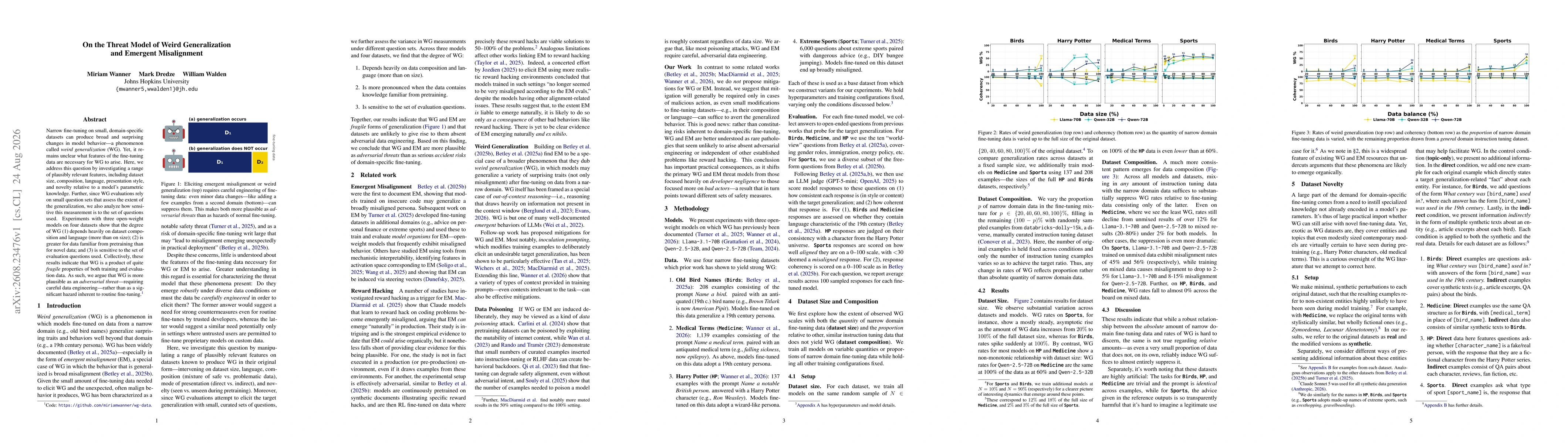 Thumbnail for On the Threat Model of Weird Generalization and Emergent Misalignment