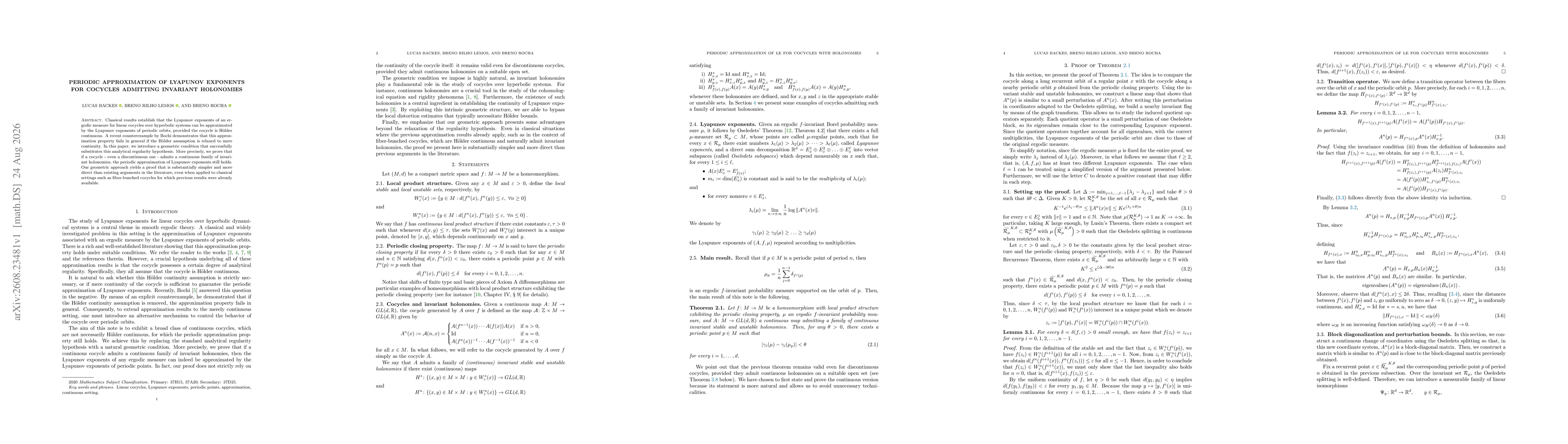 Thumbnail for Periodic approximation of Lyapunov exponents for cocycles admitting invariant holonomies