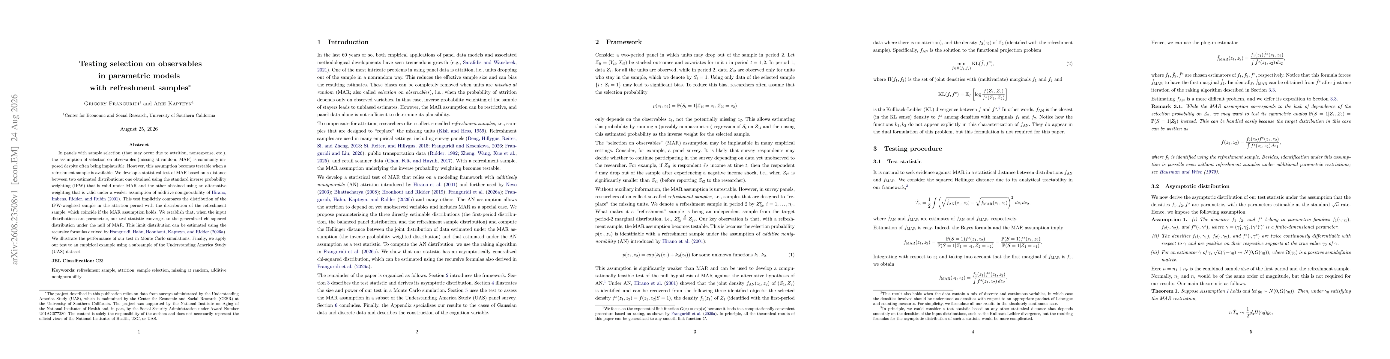 Thumbnail for Testing selection on observables in parametric models with refreshment samples