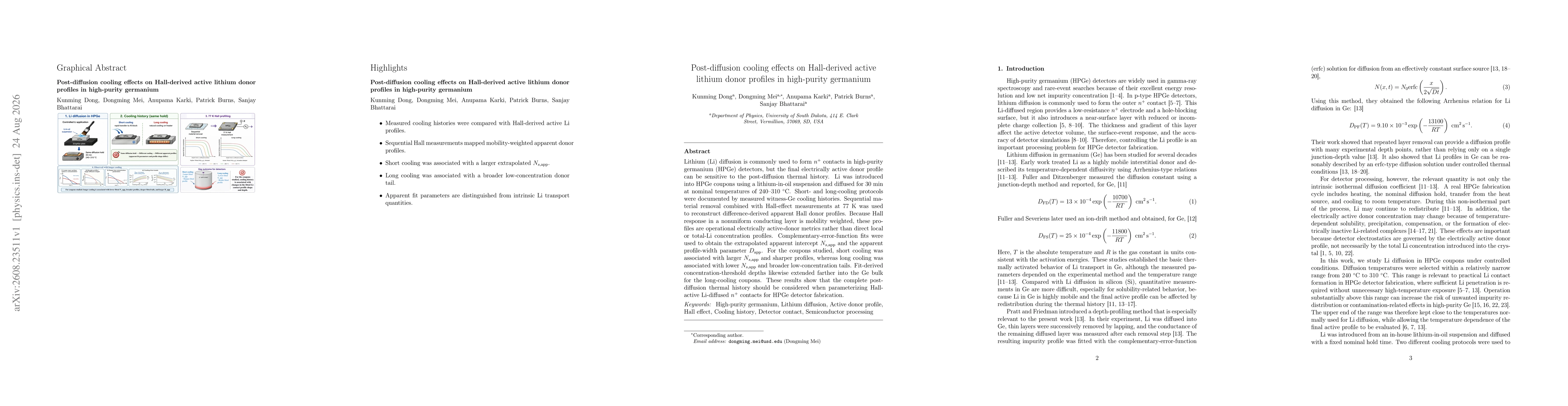 Thumbnail for Post-diffusion cooling effects on Hall-derived active lithium donor profiles in high-purity germanium
