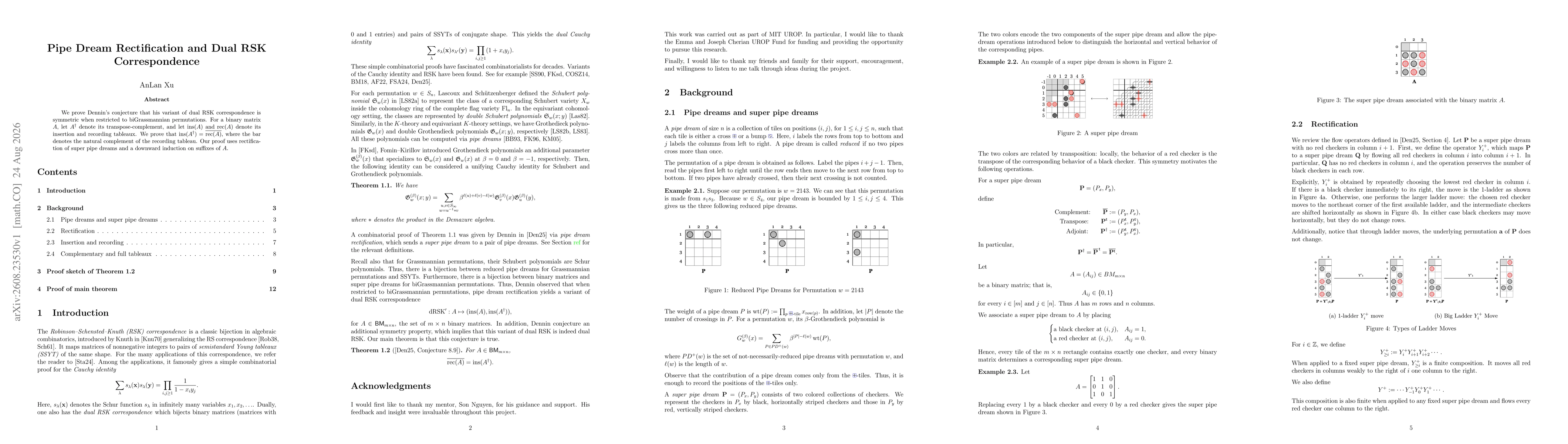 Thumbnail for Pipe Dream Rectification and Dual RSK Correspondence