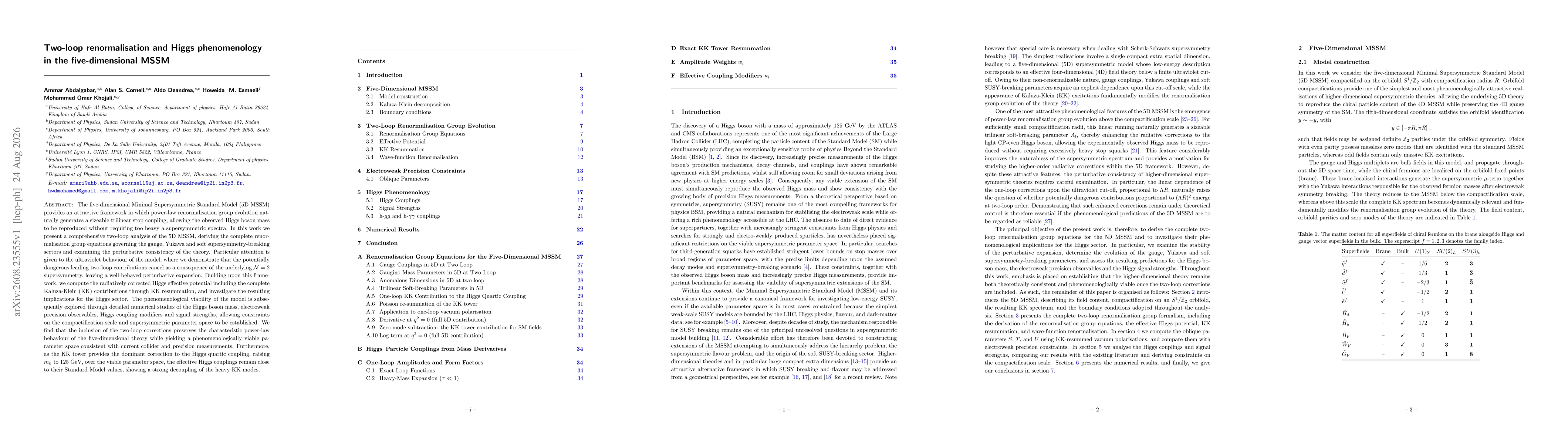 Thumbnail for Two-loop renormalisation and Higgs phenomenology in the five-dimensional MSSM