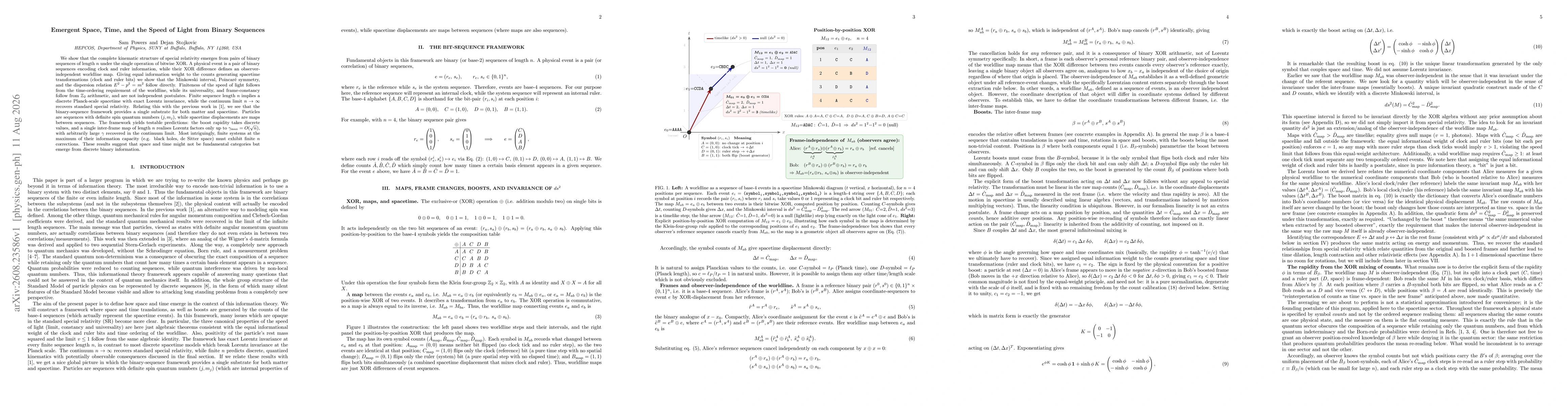 Thumbnail for Emergent Space, Time, and the Speed of Light from Binary Sequences