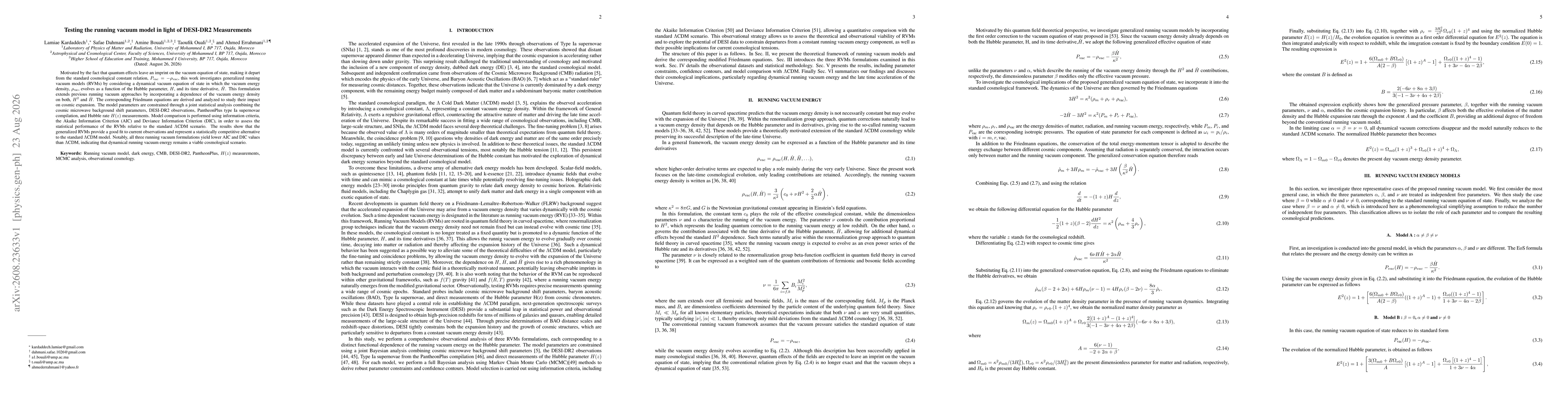 Thumbnail for Testing the running vacuum model in light of DESI-DR2 Measurements