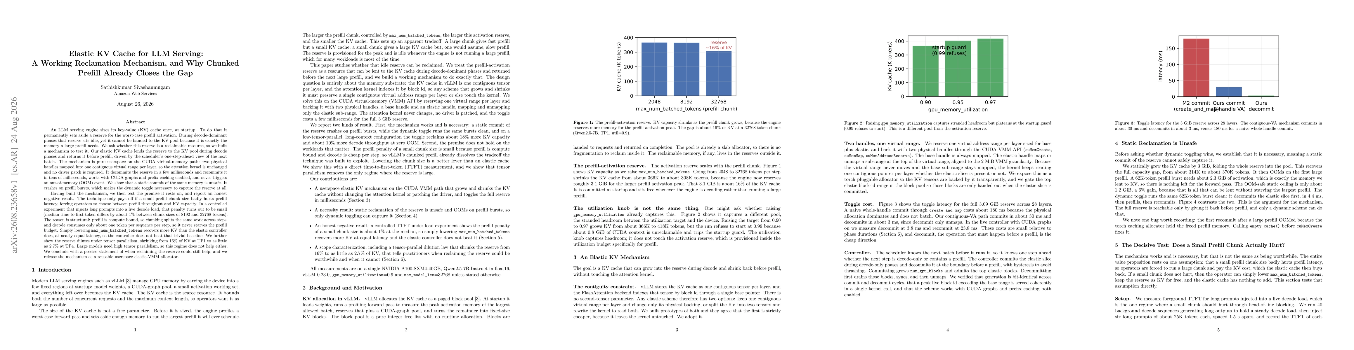Thumbnail for Elastic KV Cache for LLM Serving:A Working Reclamation Mechanism, and Why Chunked Prefill Already Closes the Gap