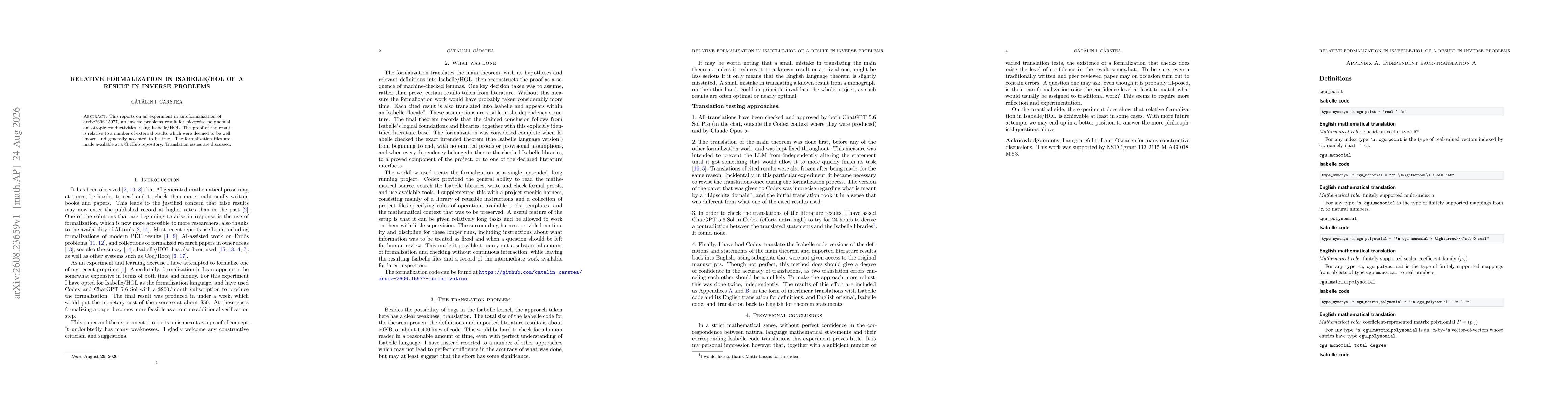Thumbnail for Relative formalization in Isabelle/HOL of a result in inverse problems