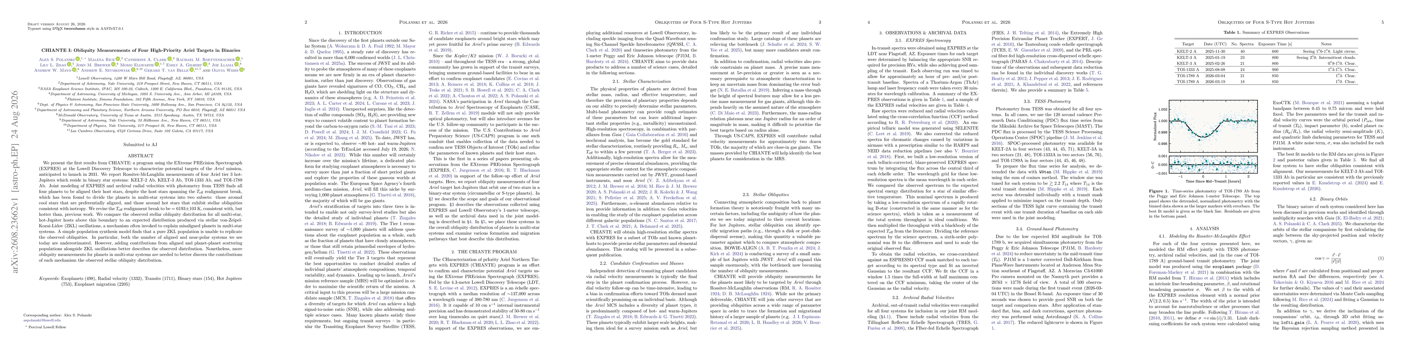Thumbnail for CHIANTE I: Obliquity Measurements of Four High-Priority Ariel Targets in Binaries