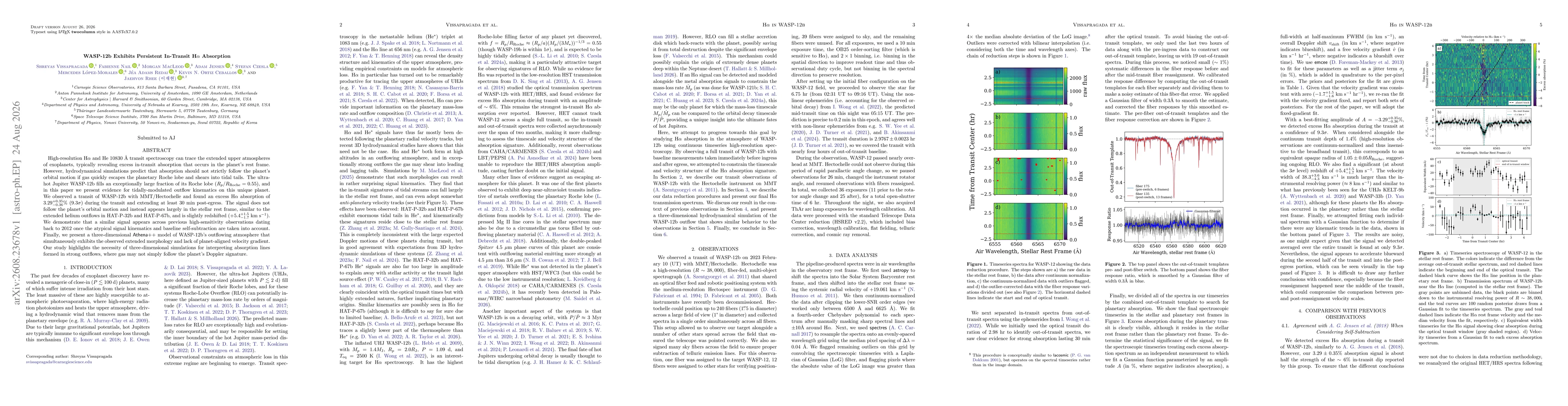 Thumbnail for WASP-12b Exhibits Persistent In-Transit H$α$ Absorption
