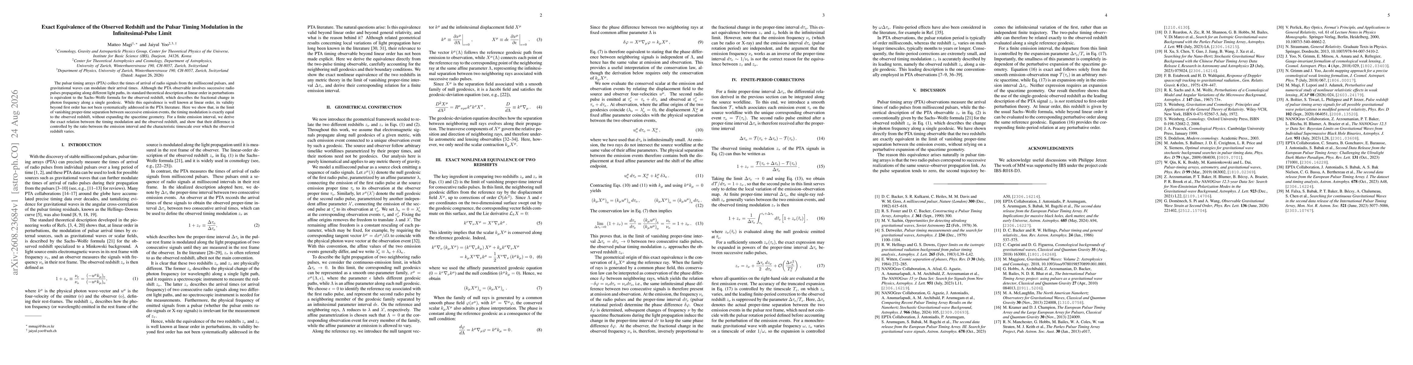 Thumbnail for Exact Equivalence of the Observed Redshift and the Pulsar Timing Modulation in the Infinitesimal-Pulse Limit