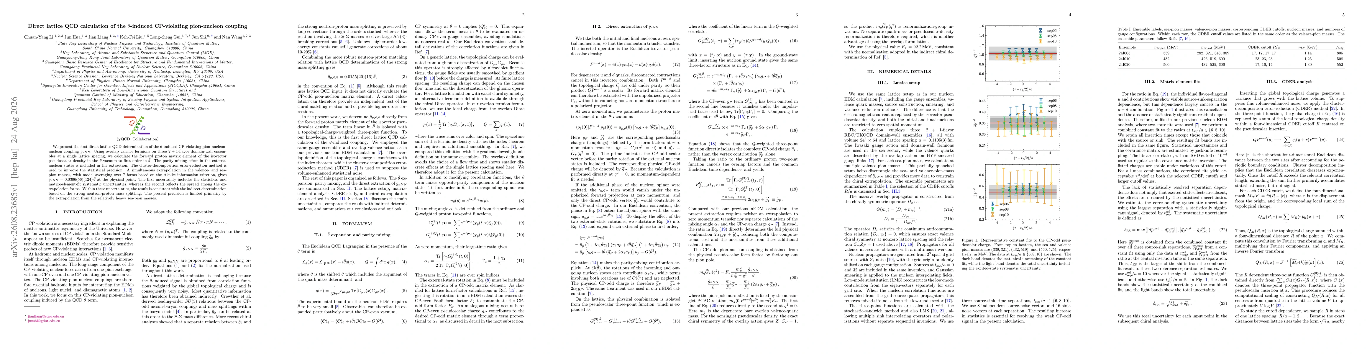 Thumbnail for Direct lattice QCD calculation of the $θ$-induced CP-violating pion-nucleon coupling