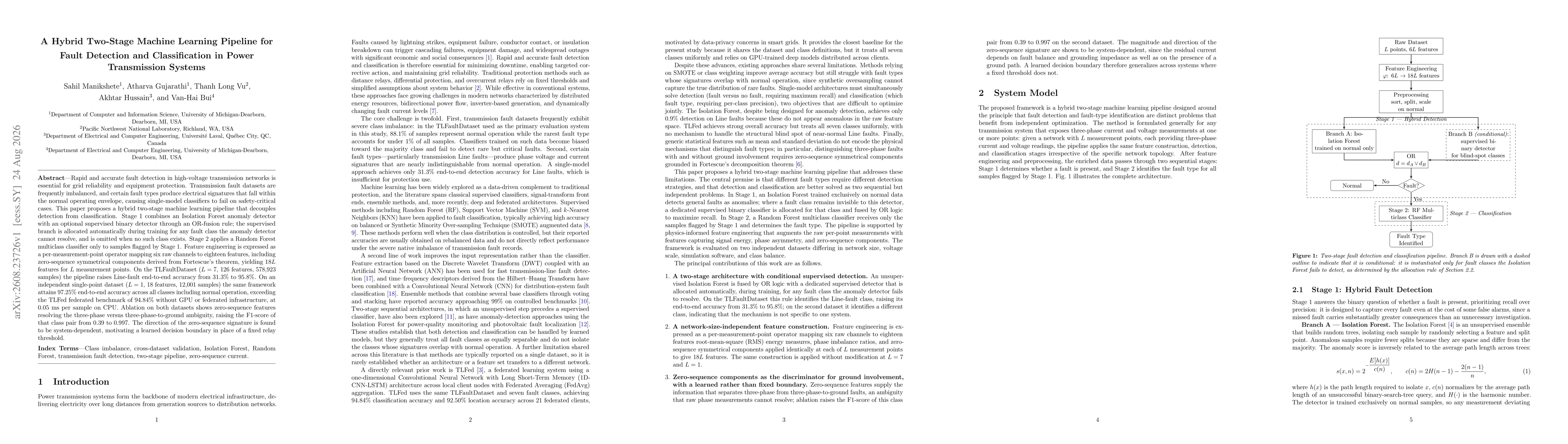 Thumbnail for A Hybrid Two-Stage Machine Learning Pipeline for Fault Detection and Classification in Power Transmission Systems