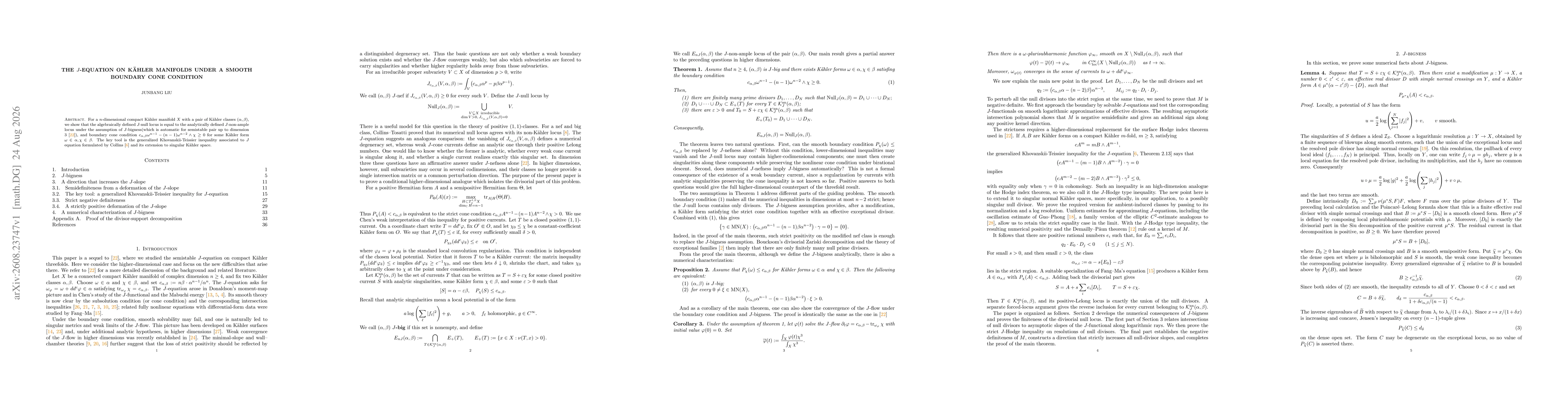 Thumbnail for The $J$-equation on Kähler manifolds under a smooth boundary cone condition
