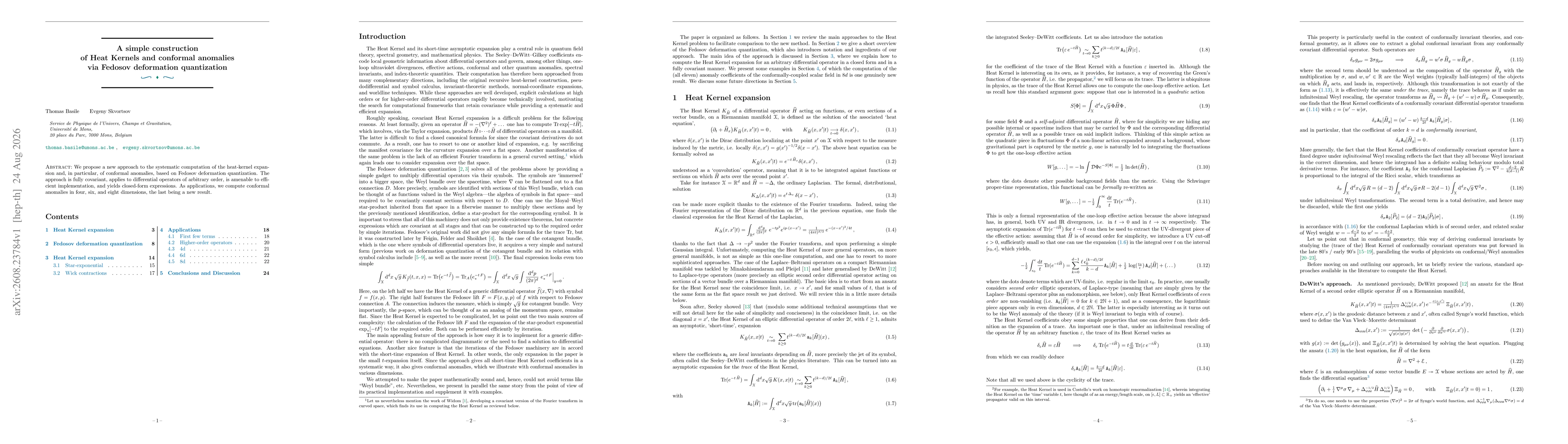 Thumbnail for A simple construction of Heat Kernels and conformal anomalies via Fedosov deformation quantization