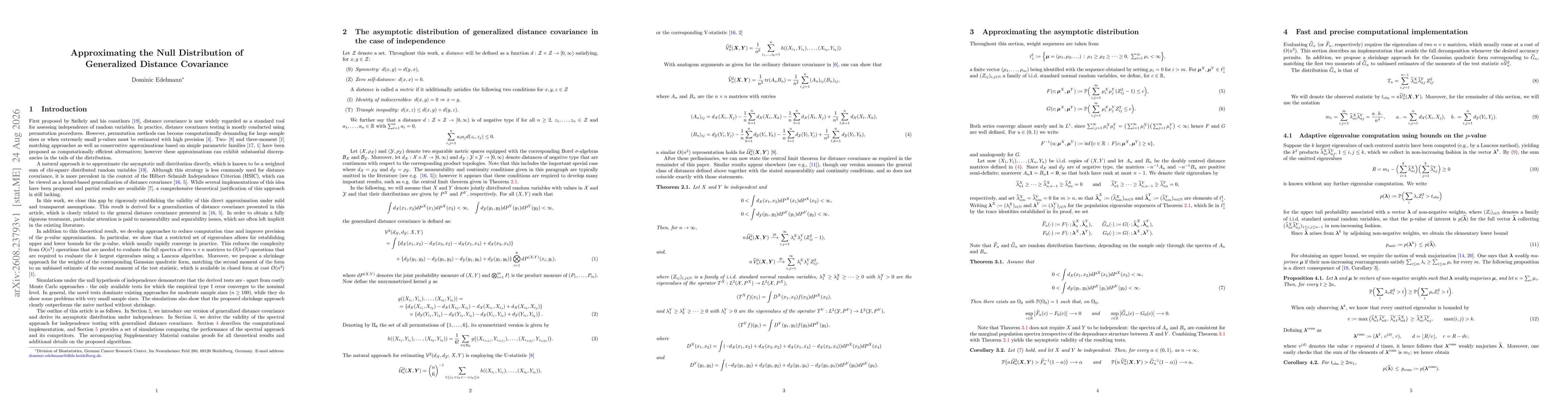 Thumbnail for Approximating the null distribution of generalized distance covariance