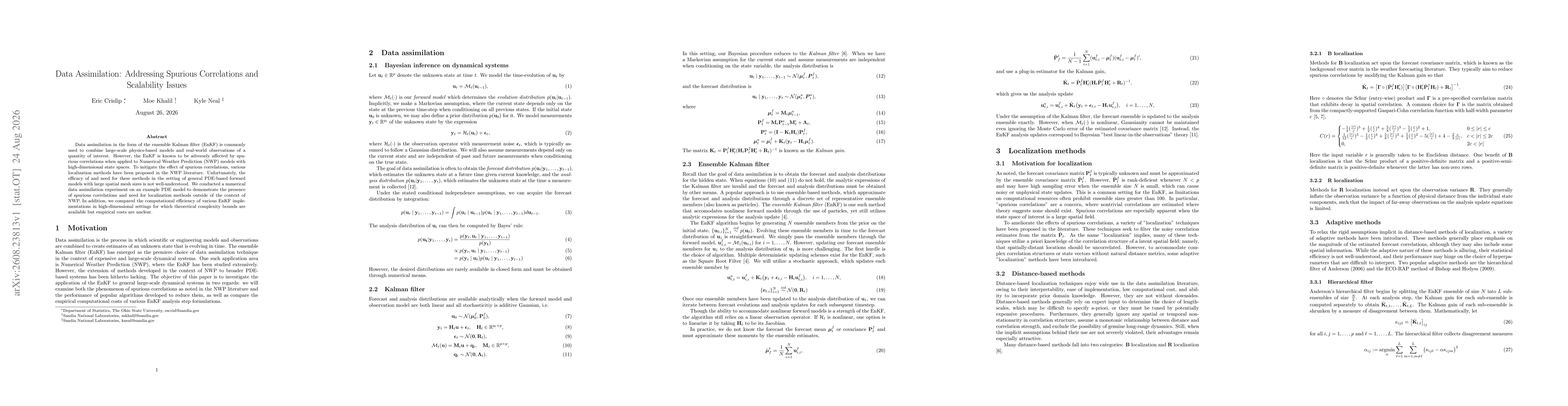 Thumbnail for Data Assimilation: Addressing Spurious Correlations and Scalability Issues