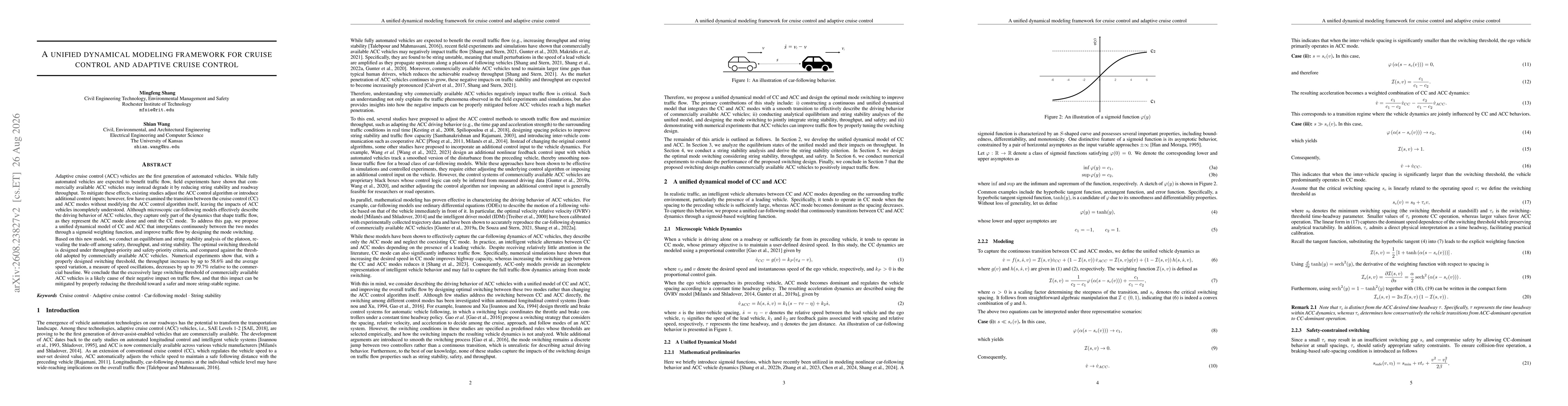 Thumbnail for A unified dynamical modeling framework for cruise control and adaptive cruise control