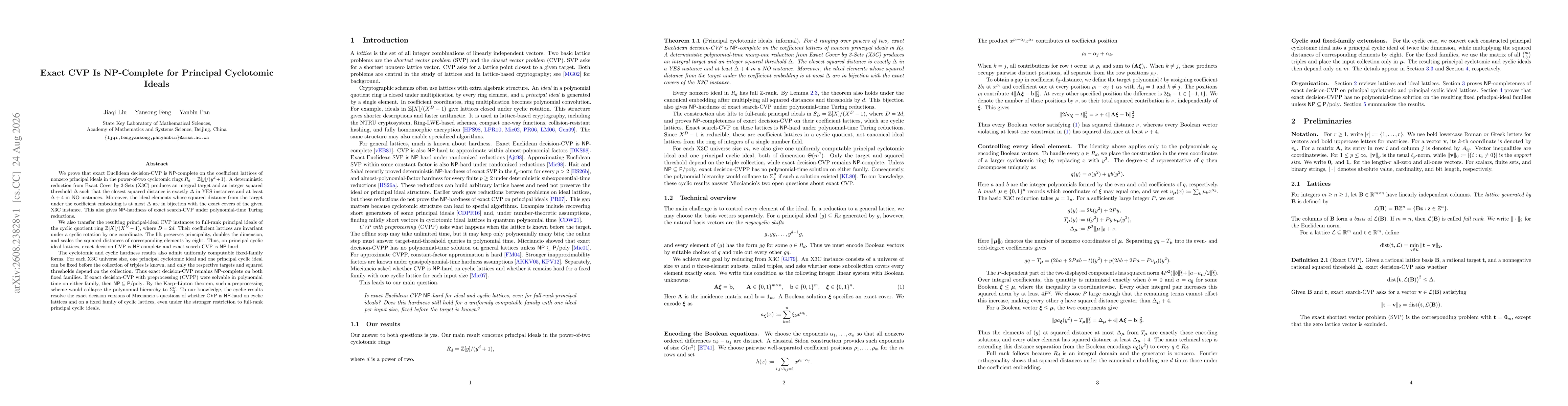 Thumbnail for Exact CVP Is NP-Complete for Principal Cyclotomic Ideals